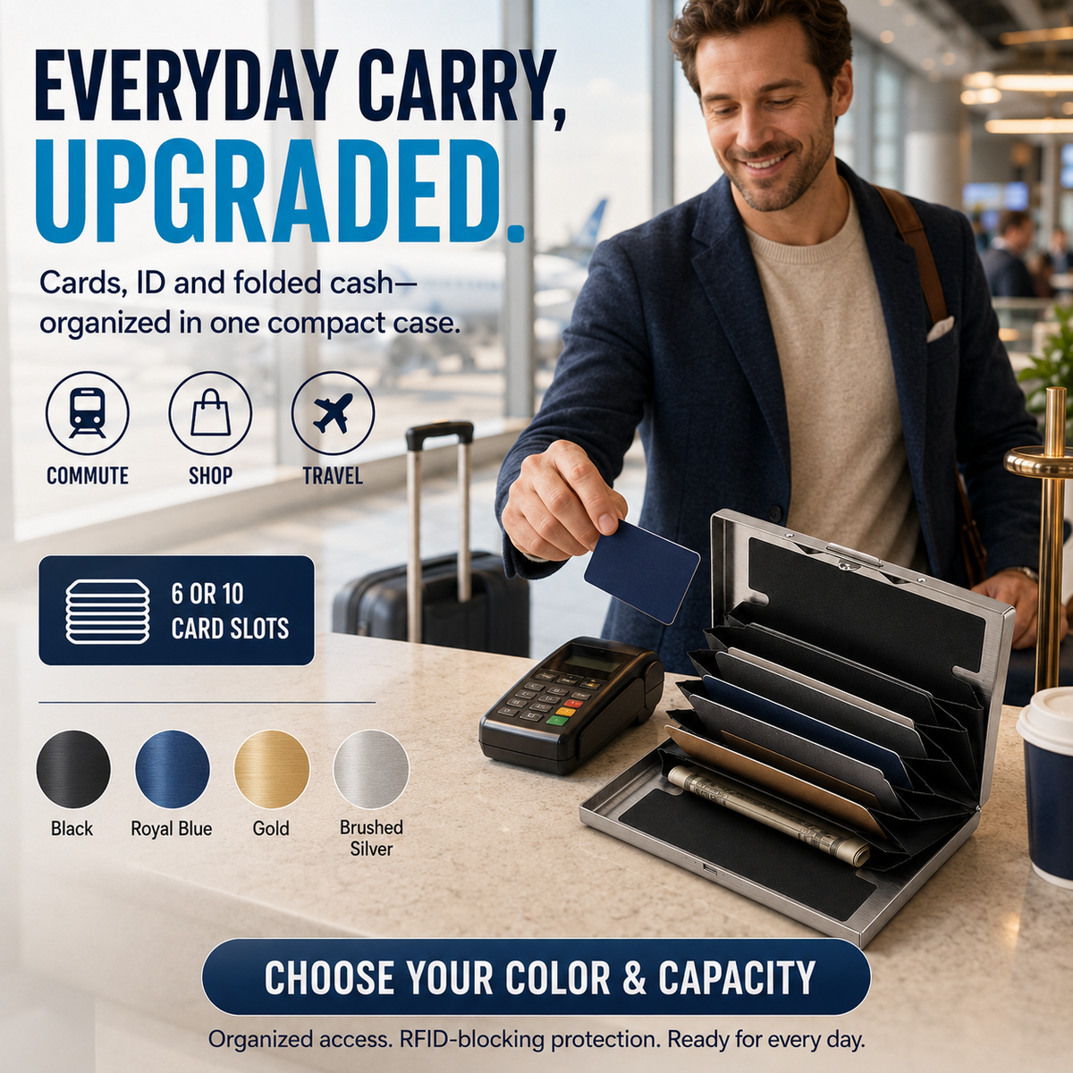 π₯RFID-Blocking Stainless Steel Card Wallet β Organized, Secure & Pocket-Ready π
