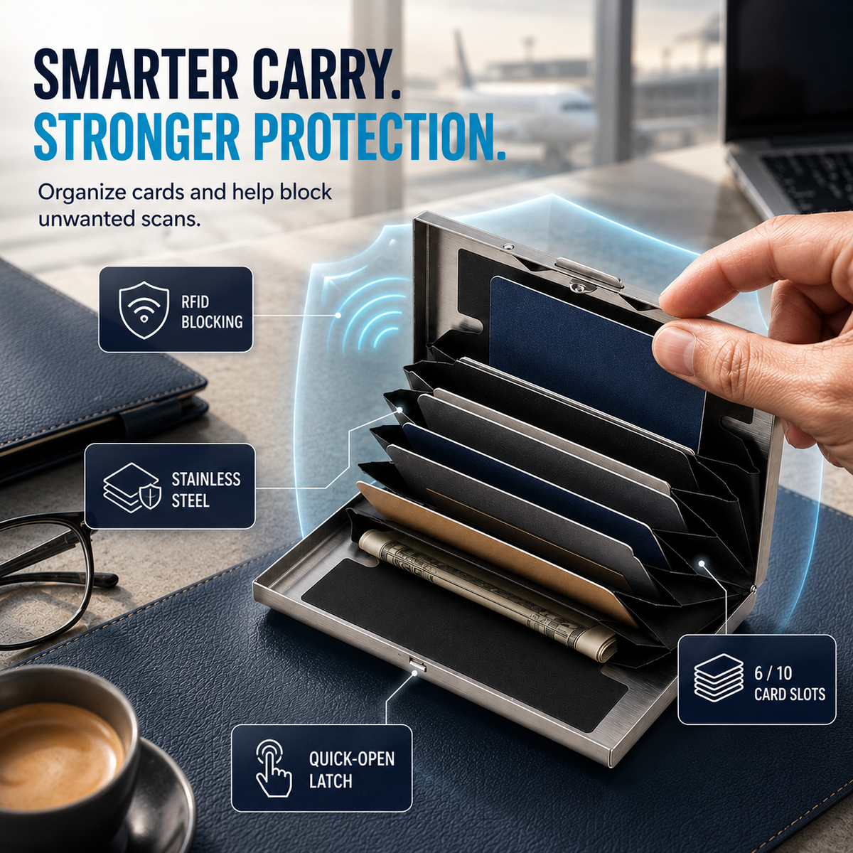 π₯RFID-Blocking Stainless Steel Card Wallet β Organized, Secure & Pocket-Ready π
